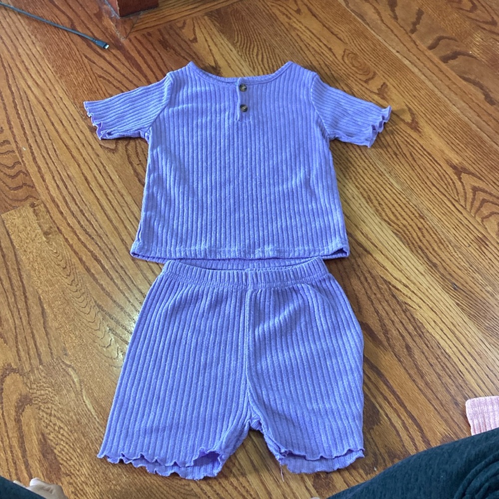 Girls purple shein set 5/6 ribbed shorts top shirt